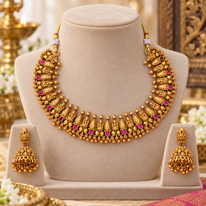 Exquisite Gold Temple Necklace & Earrings Set Online