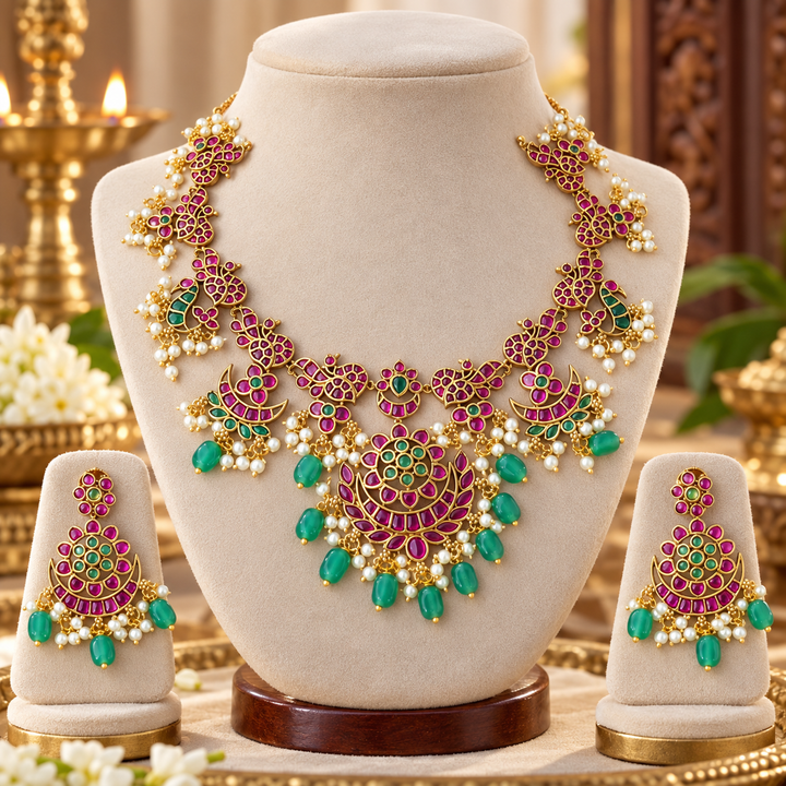 Exquisite Jadau Short Necklace for Festive Elegance
