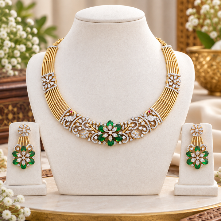 Elegant American Diamond Short Necklace Set