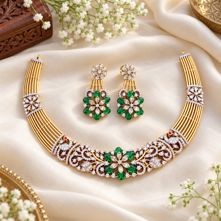 Elegant American Diamond Short Necklace Set