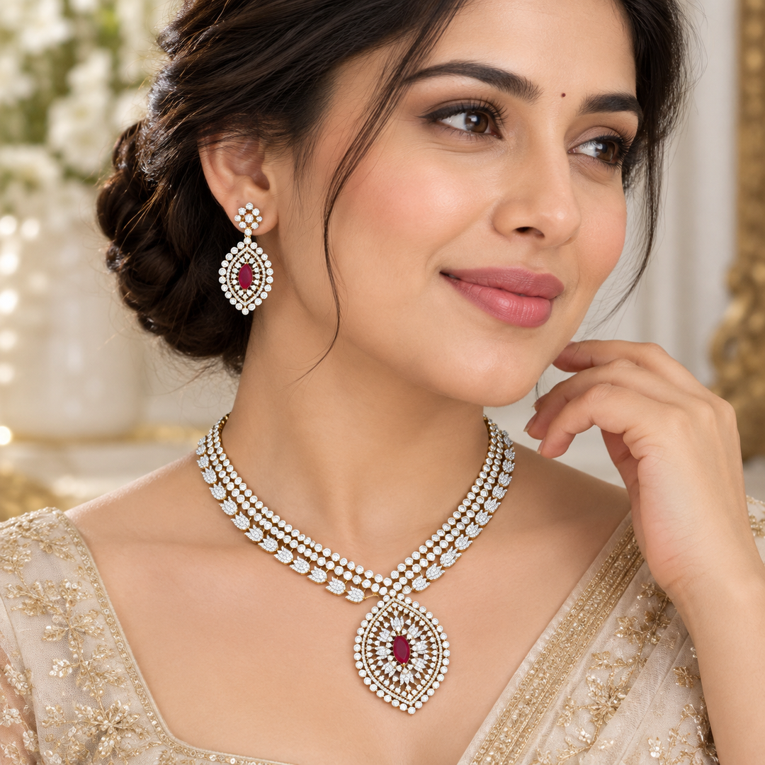 Elegant American Diamond Wedding Necklace Set