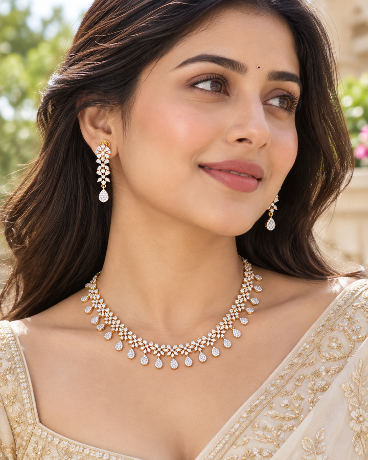 Dazzling American Diamond Necklace with Matching Earrings