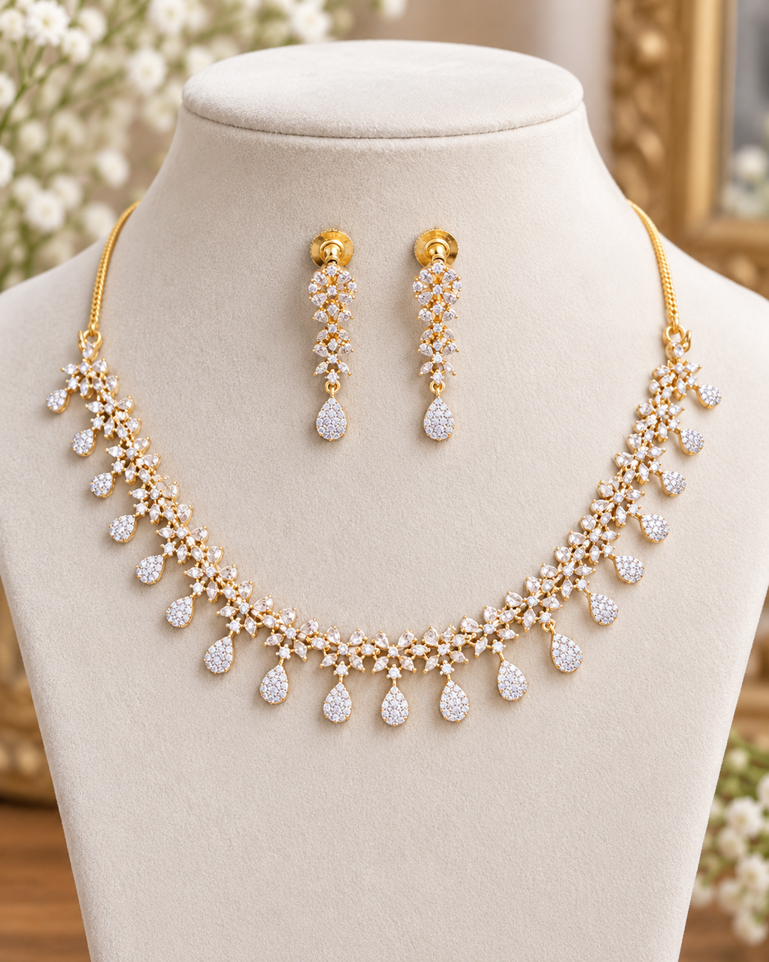 Dazzling American Diamond Necklace with Matching Earrings