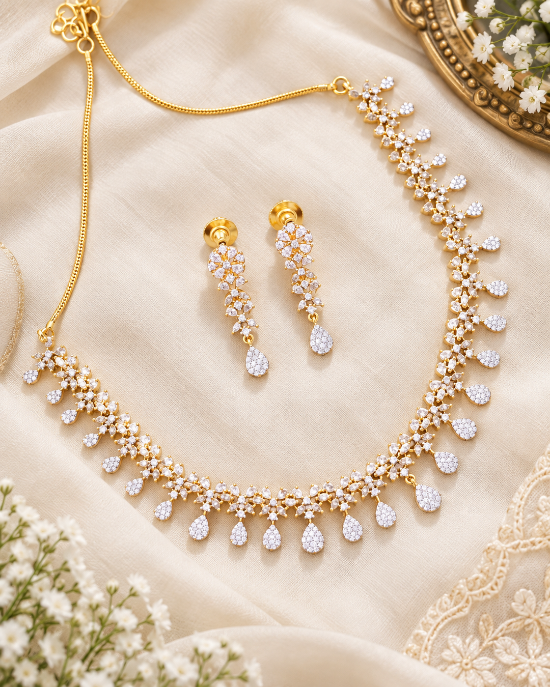 Dazzling American Diamond Necklace with Matching Earrings