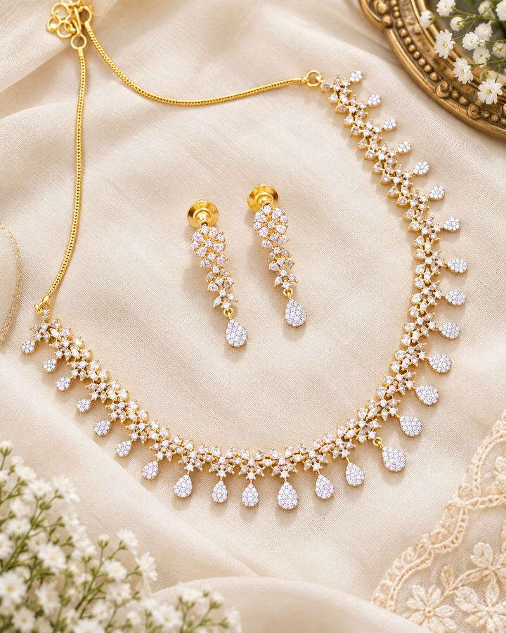 Dazzling American Diamond Necklace with Matching Earrings