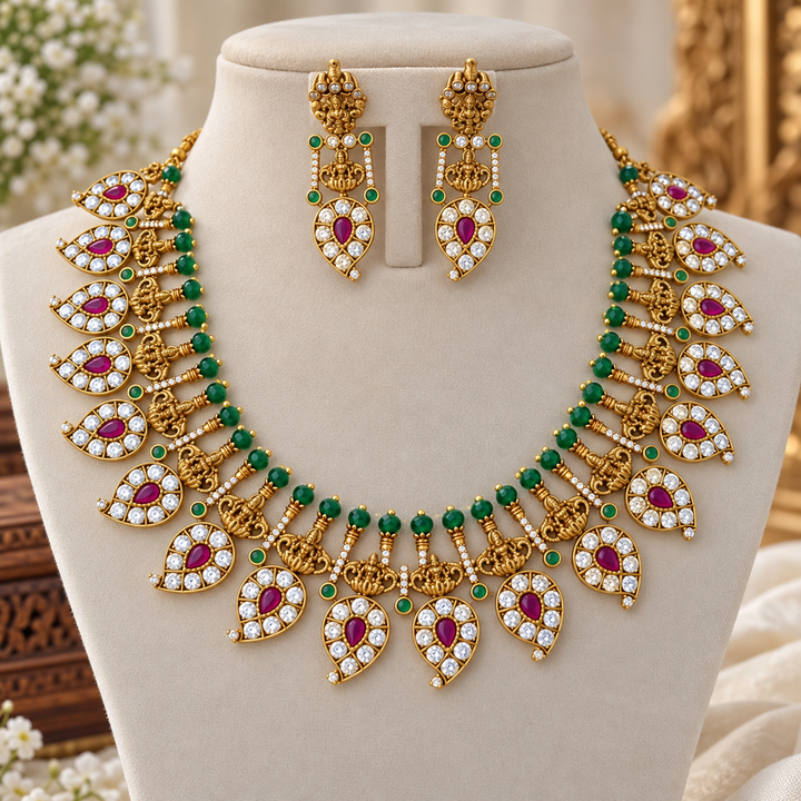 Stunning Gold Jadau Necklace Set for Festivals & Weddings
