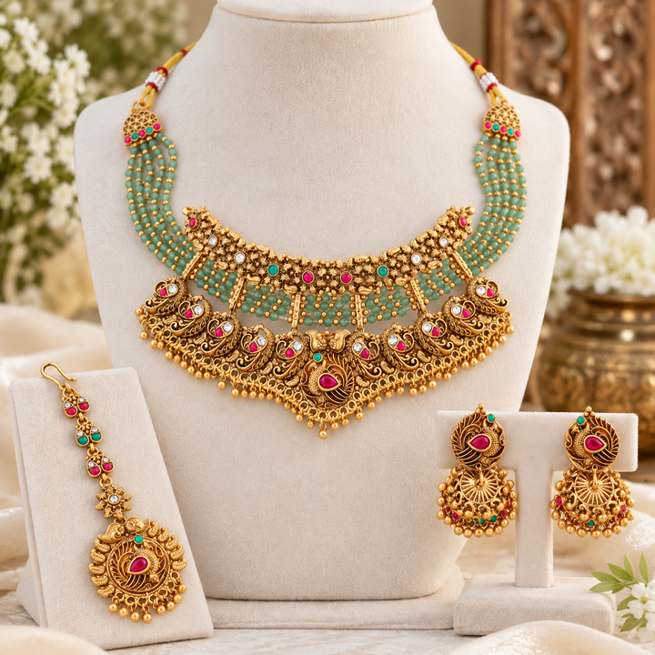Exquisite Gold Plated Wedding Choker Set with Earrings