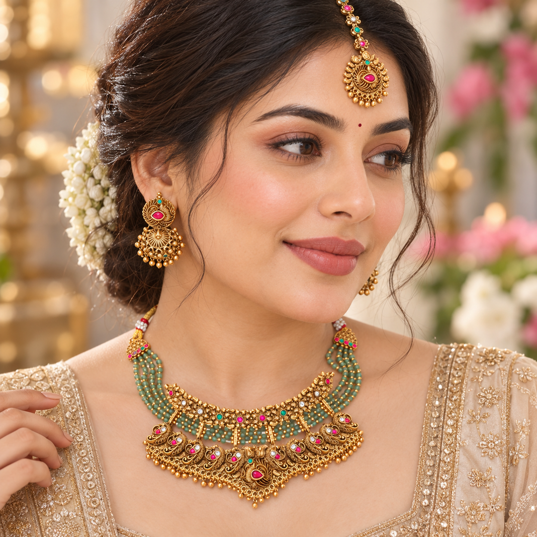 Exquisite Gold Plated Wedding Choker Set with Earrings