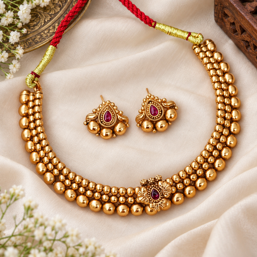 Exquisite Gold Plated Short Necklace Set for Festivals