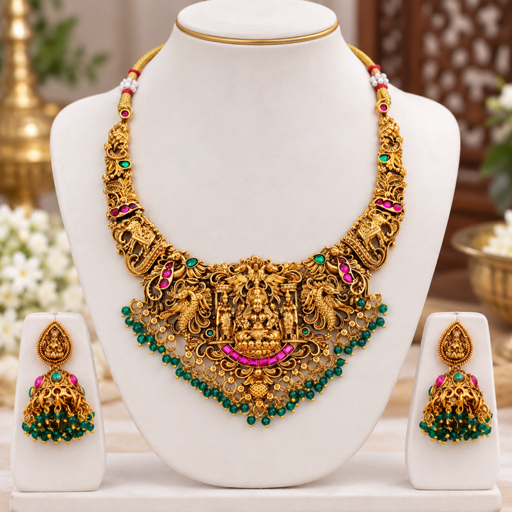 Radiant Gold Lakshmi Necklace for Bridal Elegance