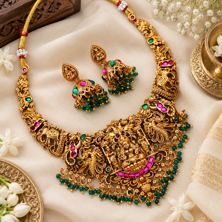 Radiant Gold Lakshmi Necklace for Bridal Elegance