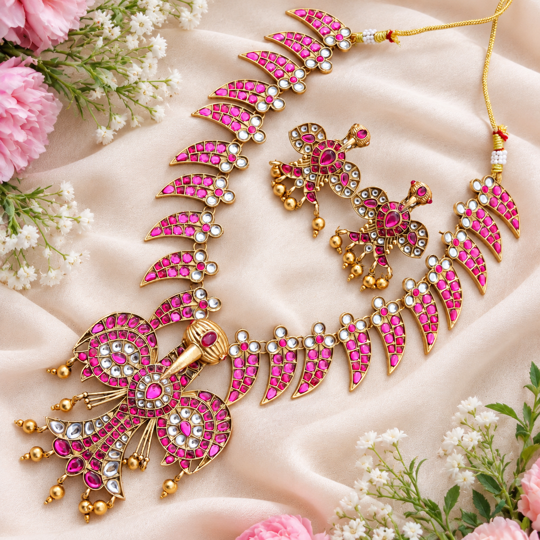 Pink & Gold Necklace Set | Elegant Wedding Jewellery