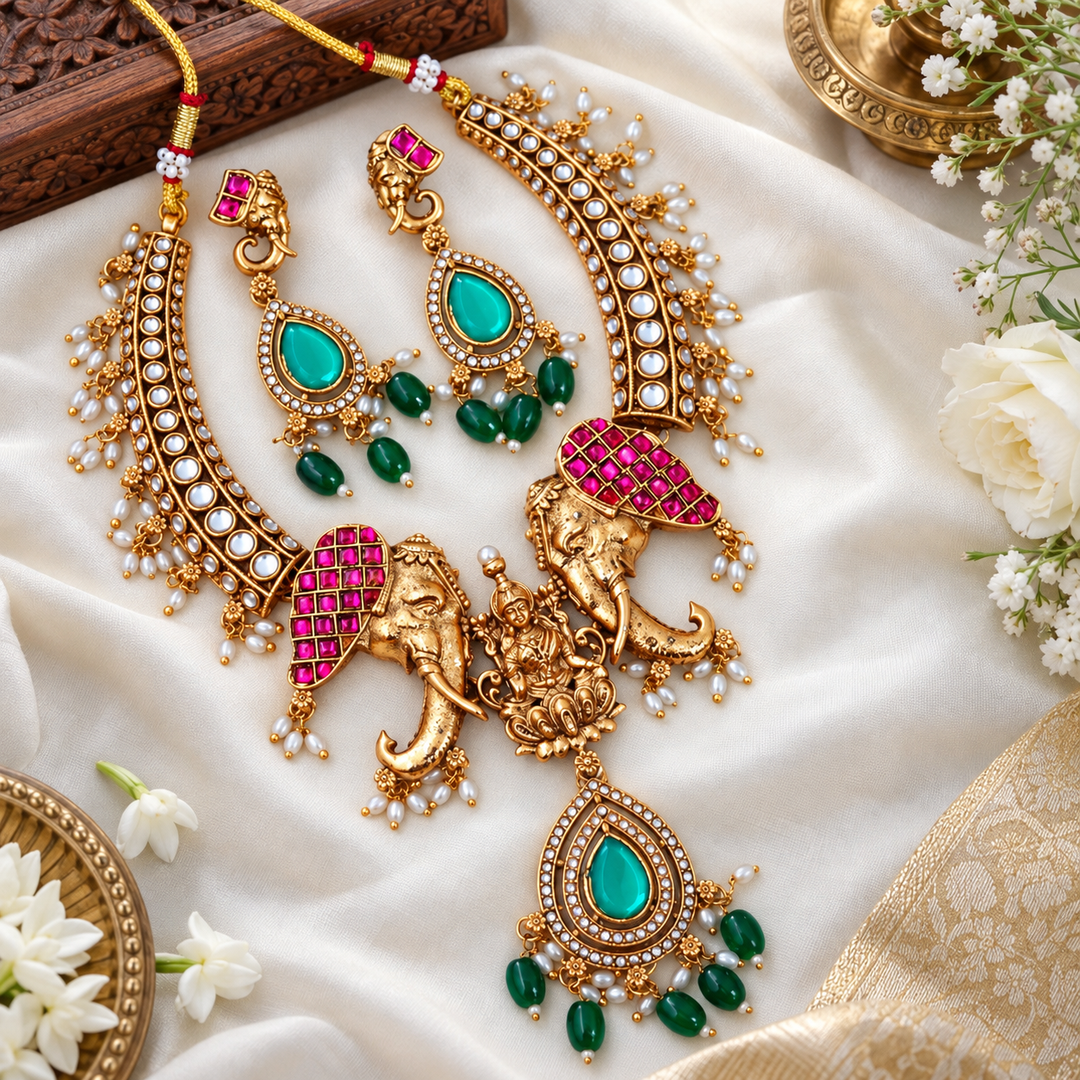 Stunning Temple Jewelry Set for Weddings & Festivities