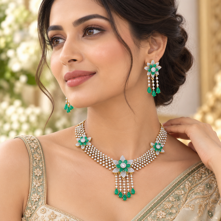 Elegant Green Petal Necklace Set for Festivities