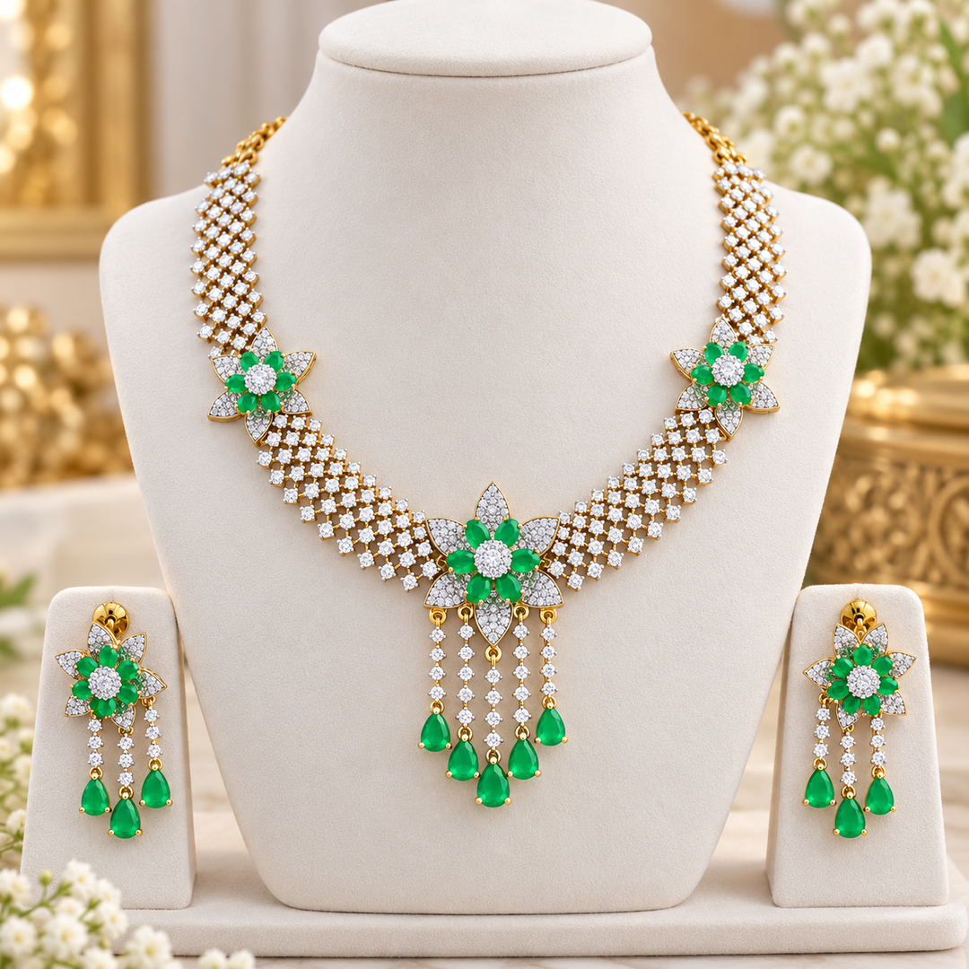 Elegant Green Petal Necklace Set for Festivities