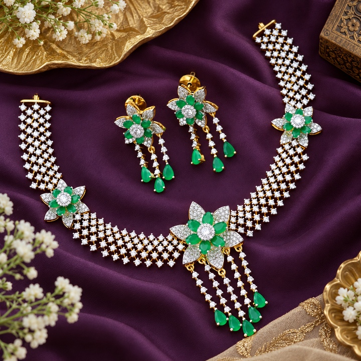 Elegant Green Petal Necklace Set for Festivities