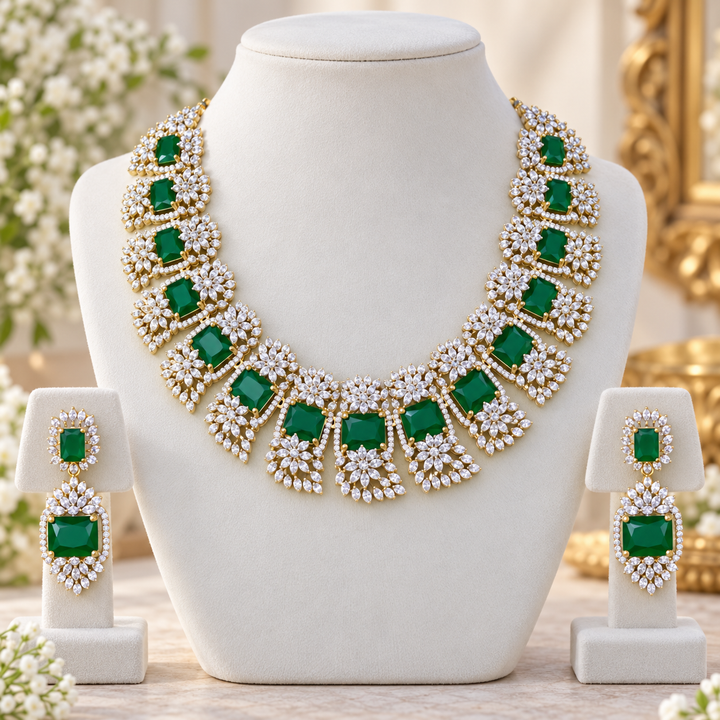Timeless Green Stone Necklace & Earring Set for Weddings