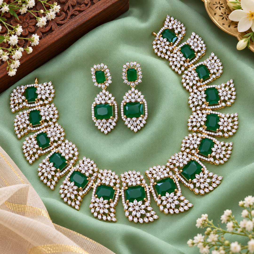 Timeless Green Stone Necklace & Earring Set for Weddings