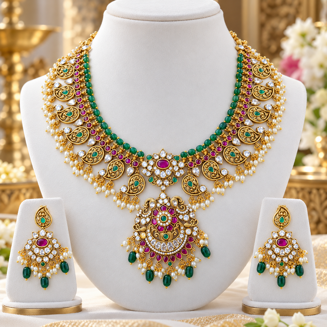 Exquisite Jadau Necklace Set for Bridal Glam