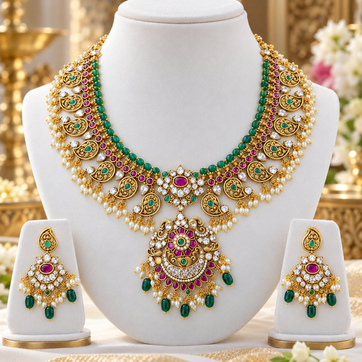 Exquisite Jadau Necklace Set for Bridal Glam