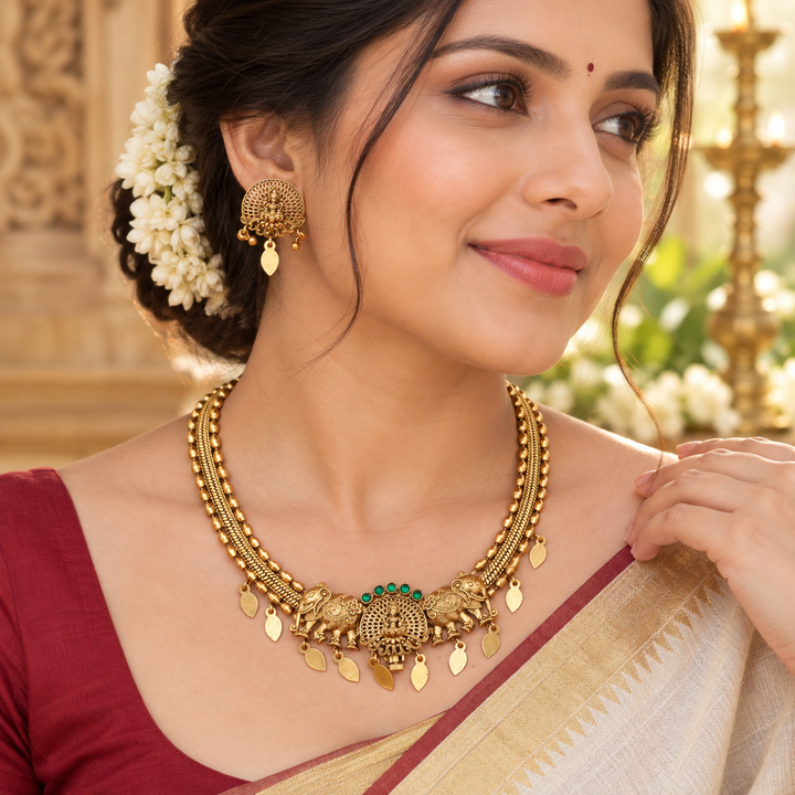 Exquisite Kerala Temple Necklace in Gold Finish