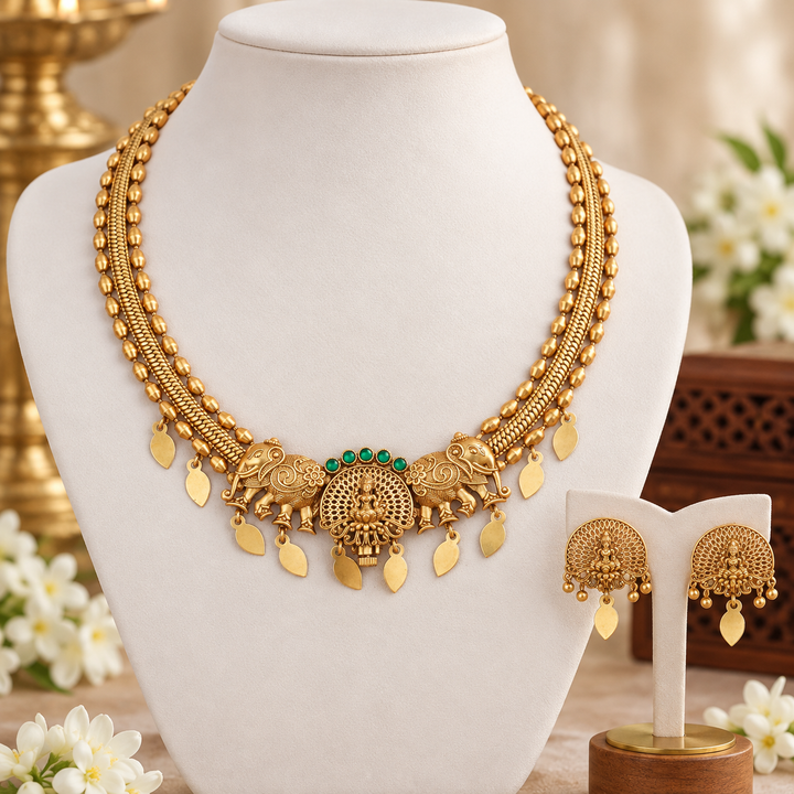 Exquisite Kerala Temple Necklace in Gold Finish