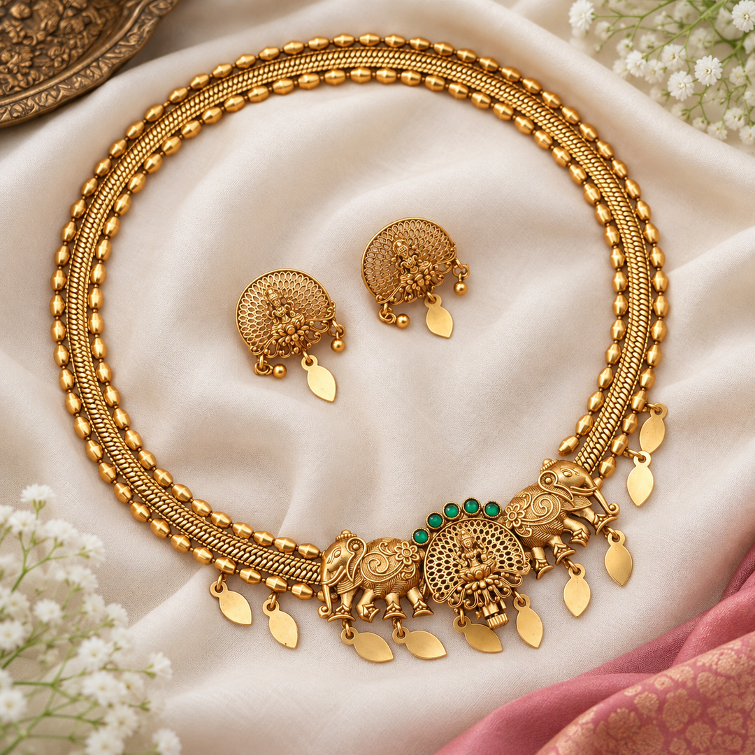 Exquisite Kerala Temple Necklace in Gold Finish