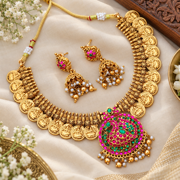 Exquisite Short Necklace Adorned with Gold Coins