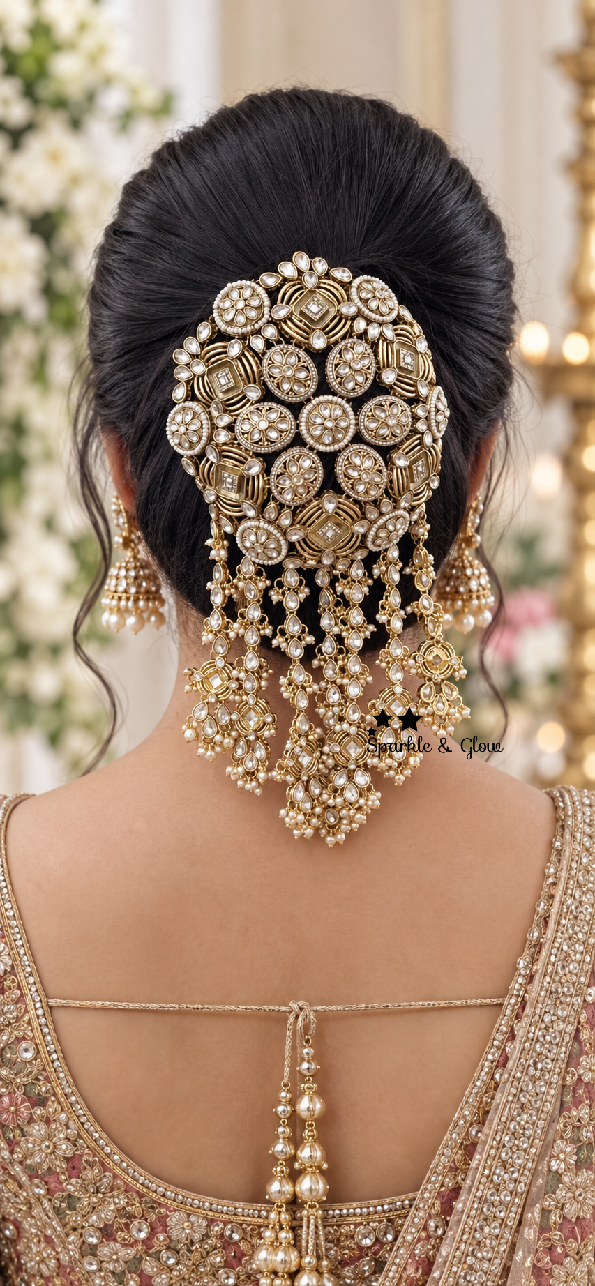 Elegantly Crafted Gold Hair Bun Accessory for Celebrations