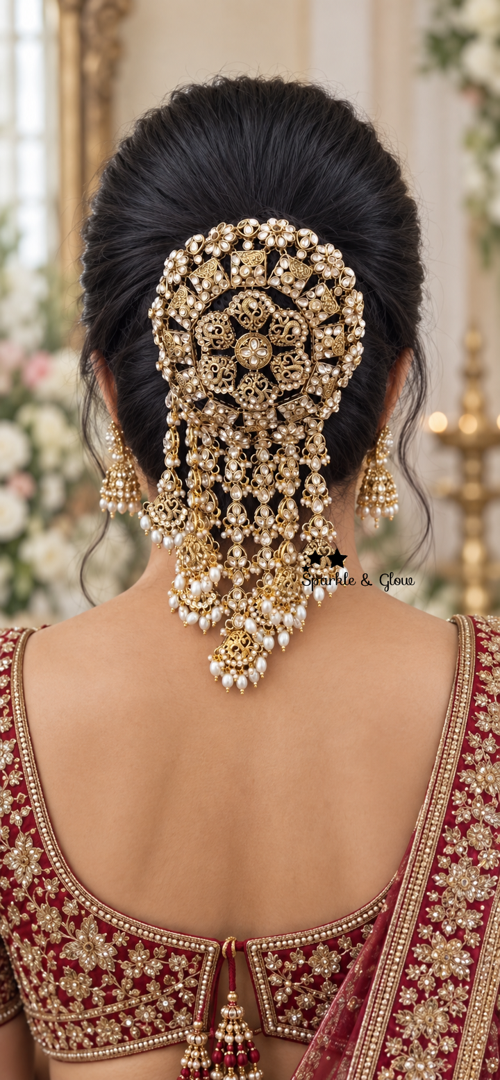 Elegant Gold Pearl Hair Bun Jewelry for Weddings