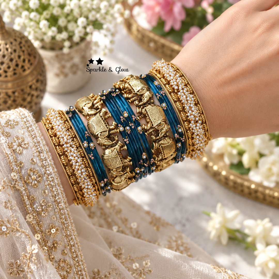 Elephant-Inspired Pearl Bangles - Unique Elegance