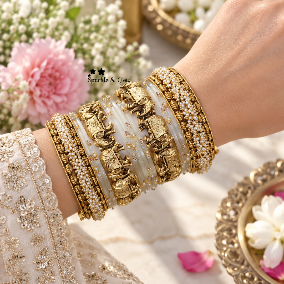 Elephant-Inspired Pearl Bangles - Unique Elegance