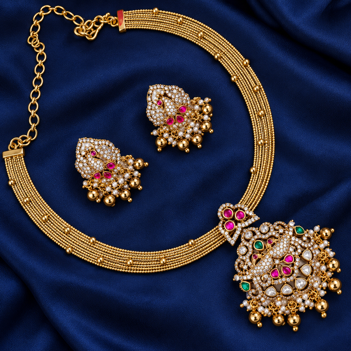 Exquisite Peacock Floral Necklace - Sparkle & Glow