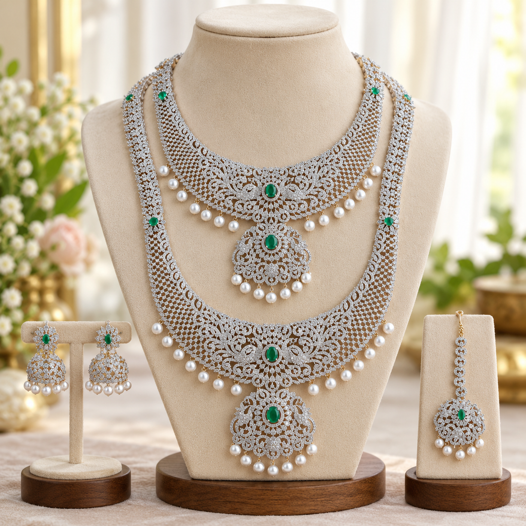 Ruby Peacock Floral Bridal Set with Tikka - GJ Polish