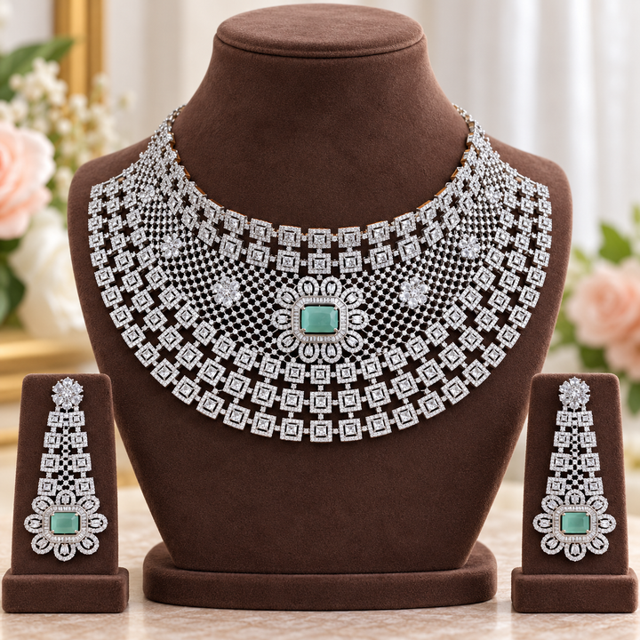 Silver Polish Bridal AD Choker Necklace