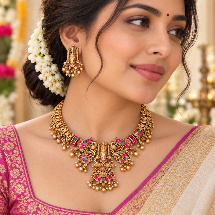 Stunning Gold-Tone Temple Necklace Set for Festivals