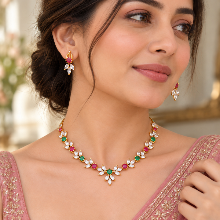 Exquisite Festive Gold Necklace & Earrings Set
