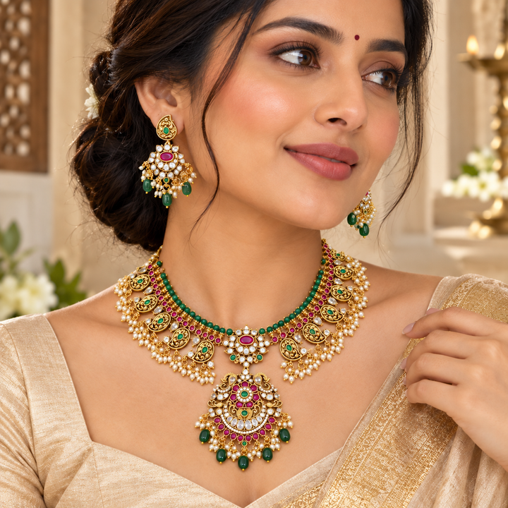 Exquisite Jadau Necklace Set for Bridal Glam