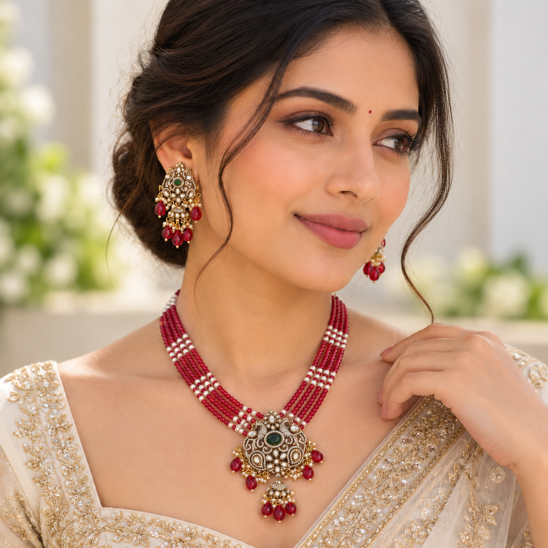 Multi-Layer Victorian AD Haram - Peacock Pendant with Pearls