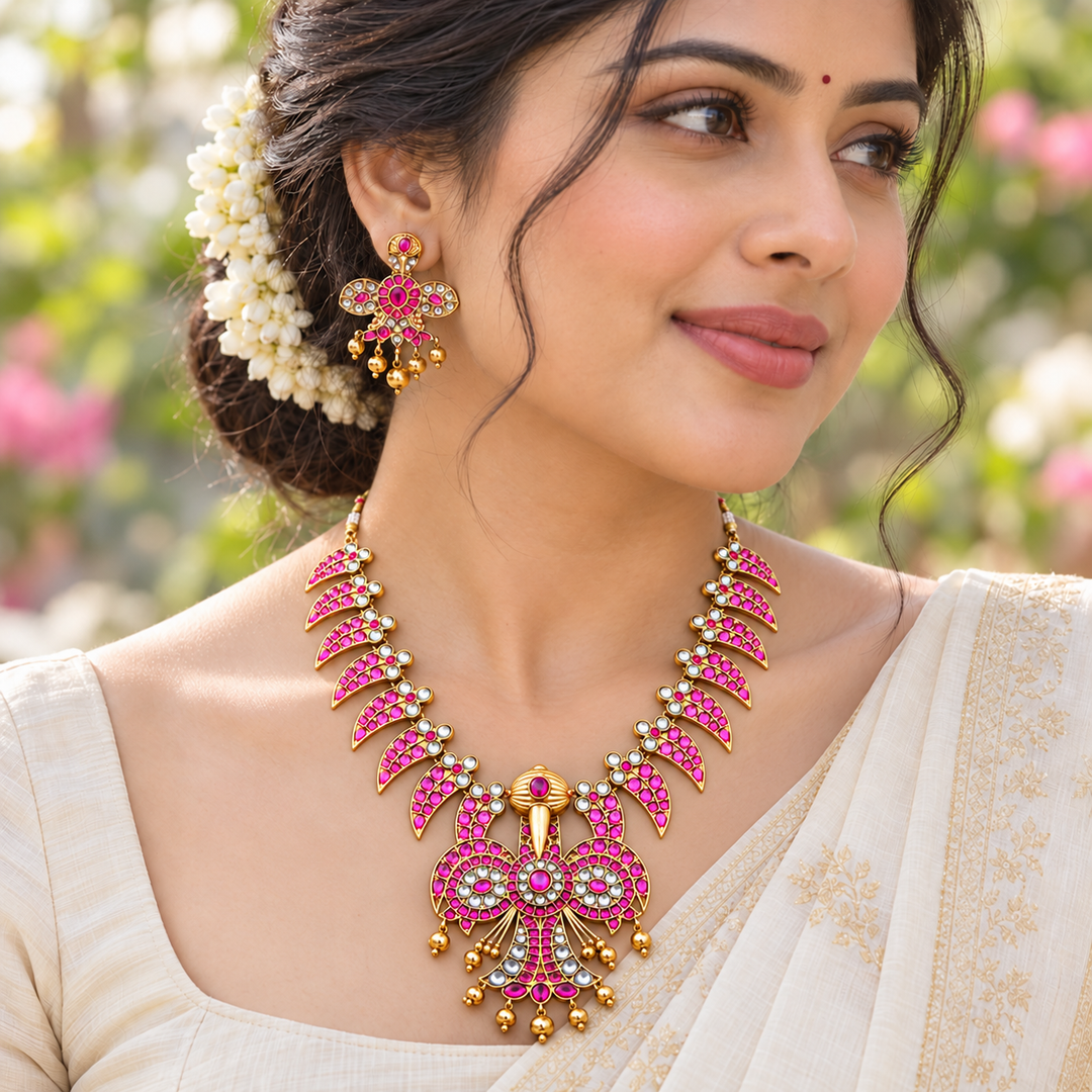 Pink & Gold Necklace Set | Elegant Wedding Jewellery