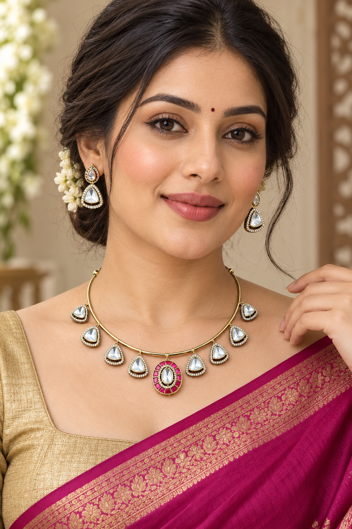 Pink Victorian AD Hasli Choker with Oval Stones
