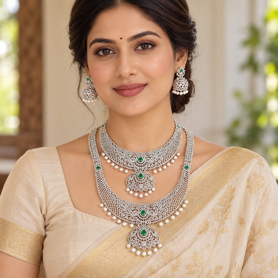 Ruby Peacock Floral Bridal Set with Tikka - GJ Polish