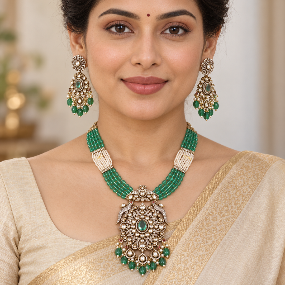 Victorian AD Haram with Green Beads & Pearls