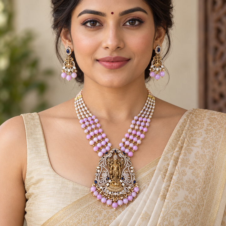 Tirupati Balaji Victorian AD Haram – White & Lavender