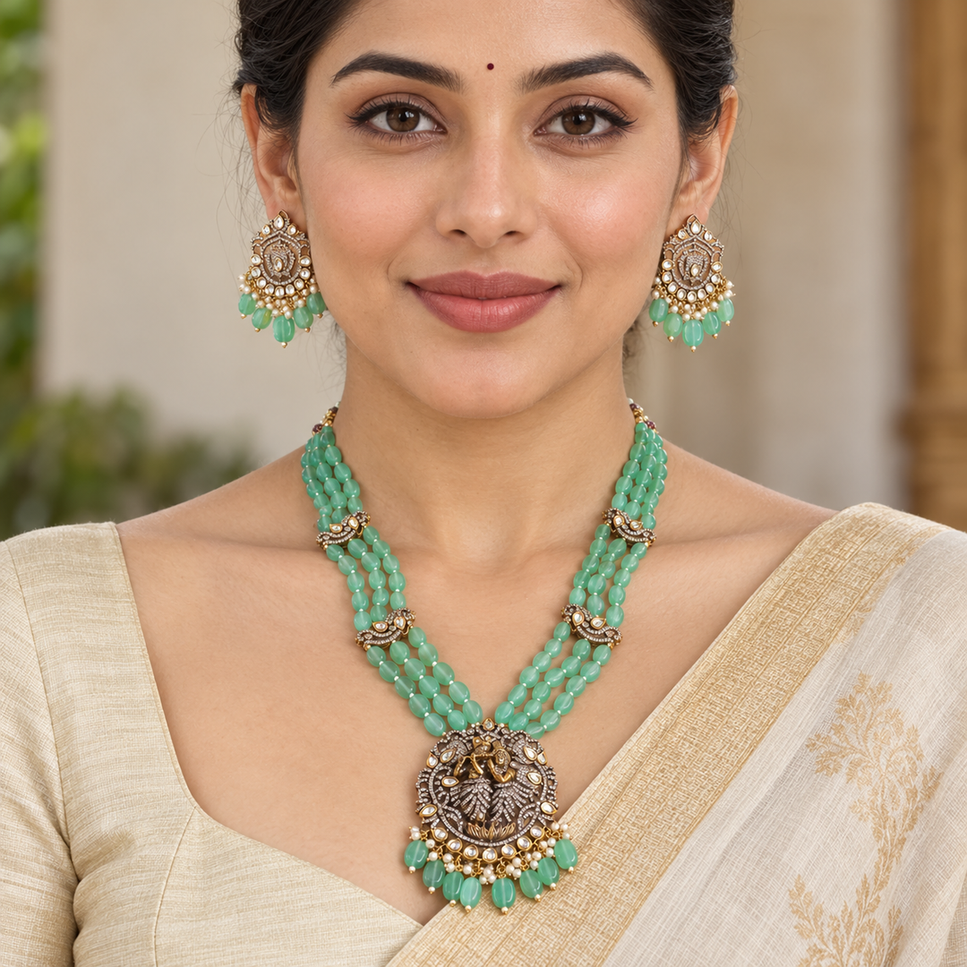 Krishna Pendant Victorian AD Haram Necklace