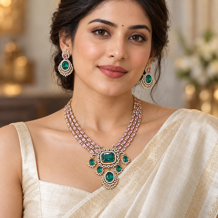 Victorian Elegance: American Diamond Necklace Set