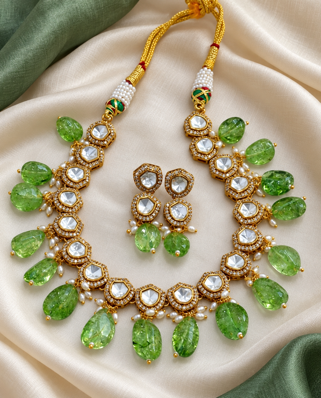Victorian AD Necklace with Pearls & Green Beads