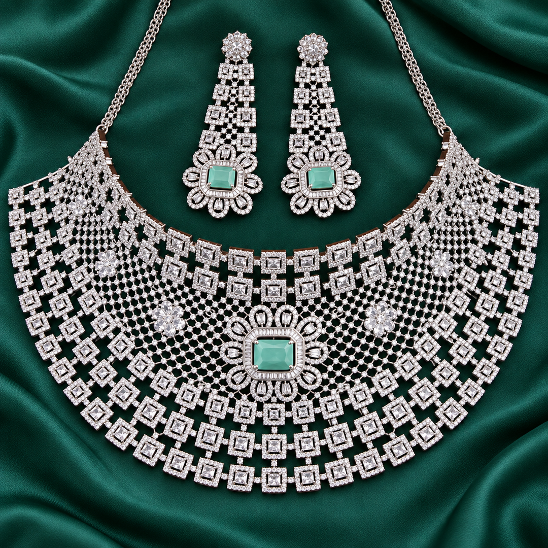 Silver Polish Bridal AD Choker Necklace