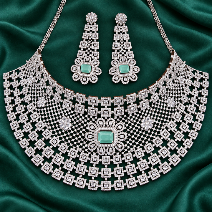 Silver Polish Bridal AD Choker Necklace