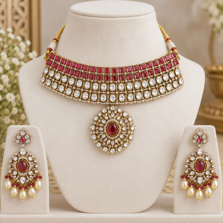 Victorian Floral AD Choker Necklace - Green